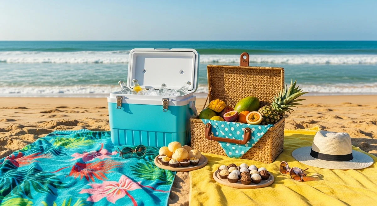 O date perfeito para Sagitário: bate-volta para praia com cooler e petiscos por Imagem gerada por IA