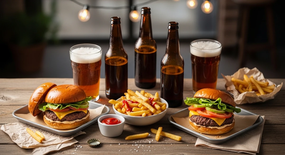 O date perfeito para Sagitário: noite improvisada com hambúrguer e cerveja por Imagem gerada por IA