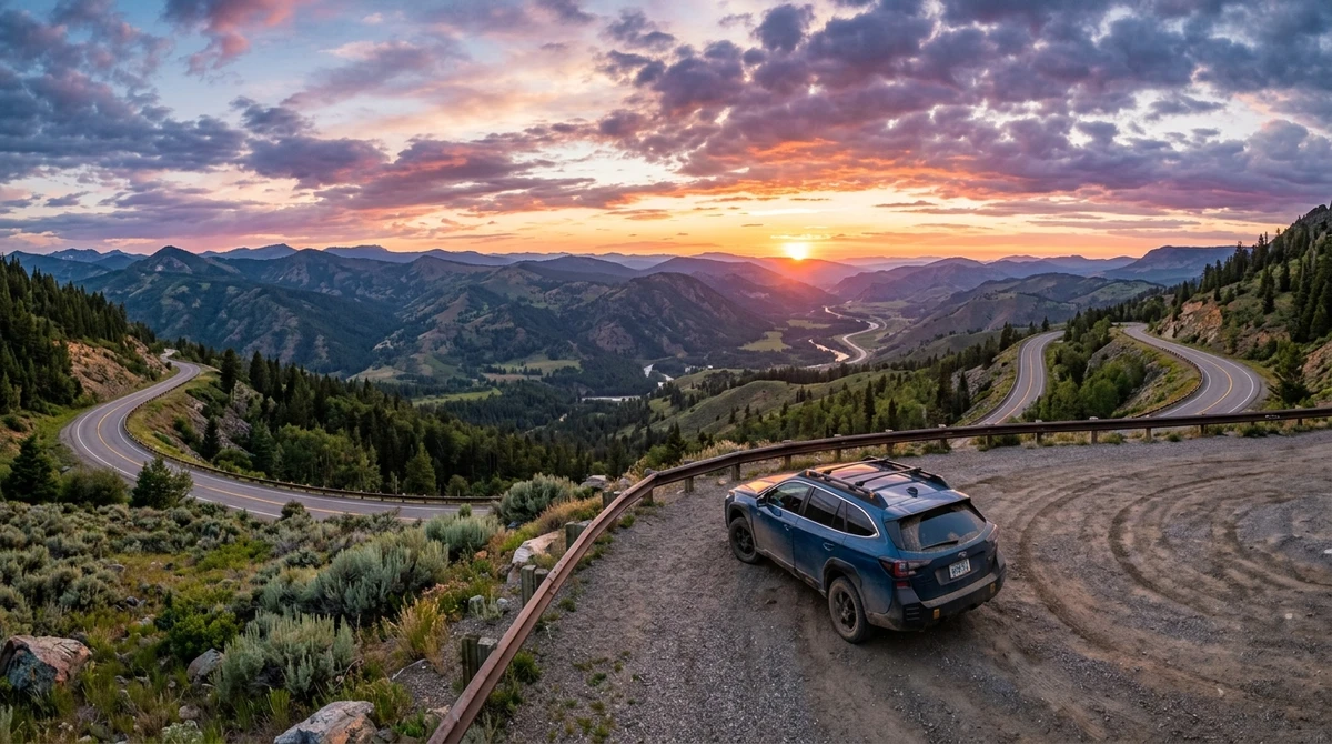 O date perfeito para Sagitário: passeio de carro com parada em mirante por Imagem gerada por IA