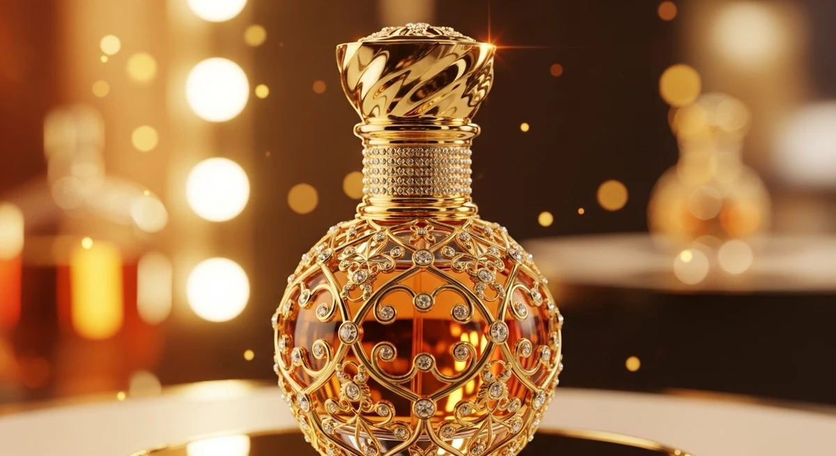 Perfume para Leão: glamouroso e envolvente, com notas de flor de laranjeira, mel e âmbar dourado por Imagem criada com IA