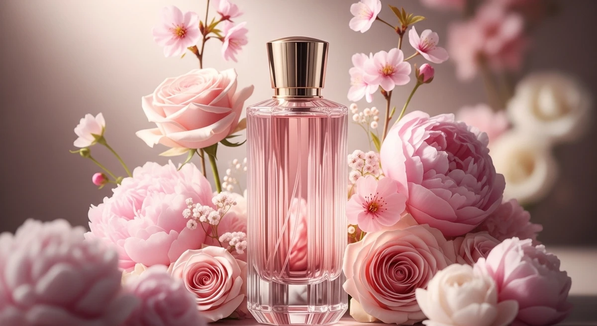 Perfume para Libra: floral equilibrado, com notas de rosa, peônia e almíscar suave por Imagem criada com IA