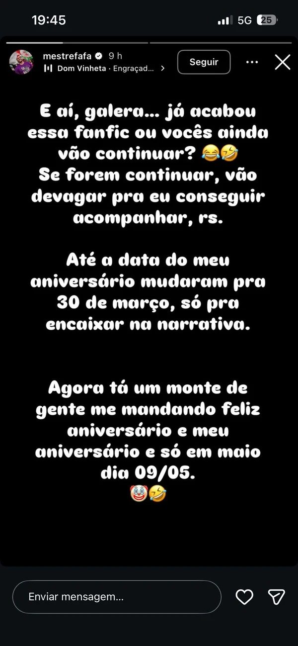 Pronunciamento de Mestre Fafá por Reprodução/ Instagram