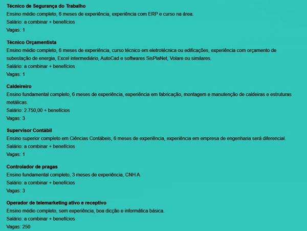 Vagas disponíveis por Reprodução