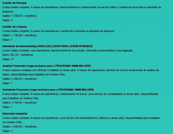 Vagas disponíveis por Reprodução