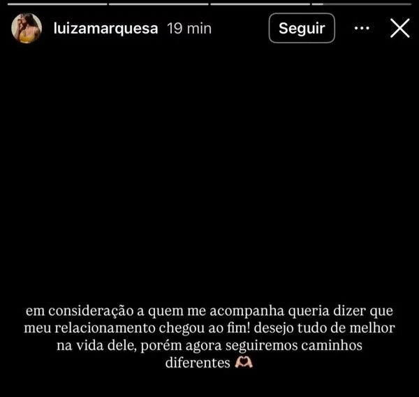 Luiza Marquesa quando anunciou término de namoro