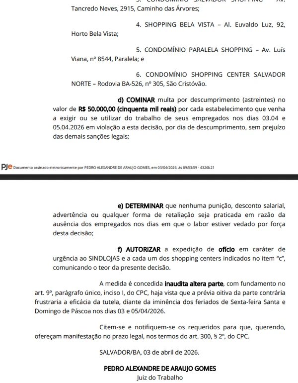 Trecho da decisão da Justiça do Trabalho por Reprodução