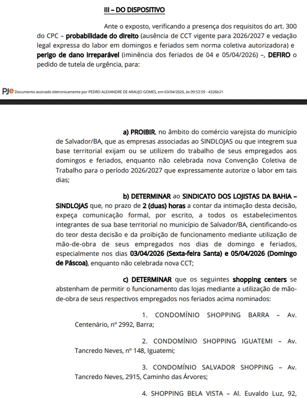 Trecho da decisão da Justiça do Trabalho por Reprodução