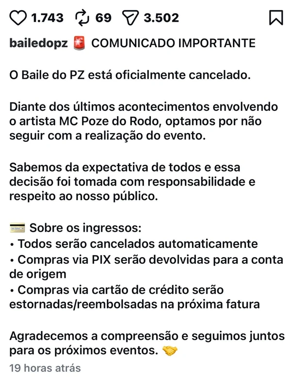 Pela segunda vez: MC Poze do Rodo tem cancelado na Bahia por Reprosução
