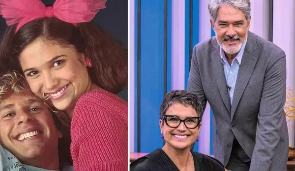 Sandra Annenberg como modelo, na década de 1980 e como apresentadora do 'Globo Repórter', com William Bonner, em 2026 por Reprodução/Instagram/Divulgação/TV Globo