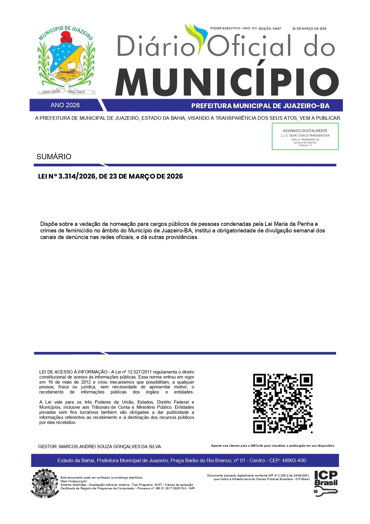 Veja lei na íntegra no Diário Oficial de Juazeiro por Reprodução