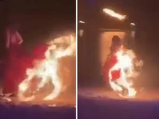 Imagem - Roupa de dançarina pega fogo durante apresentação; veja vídeo