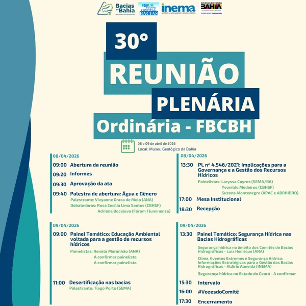 30ª Reunião Plenária Ordinária do Fórum Baiano de Comitês de Bacias Hidrográficas (FBCBH) por Divulgação