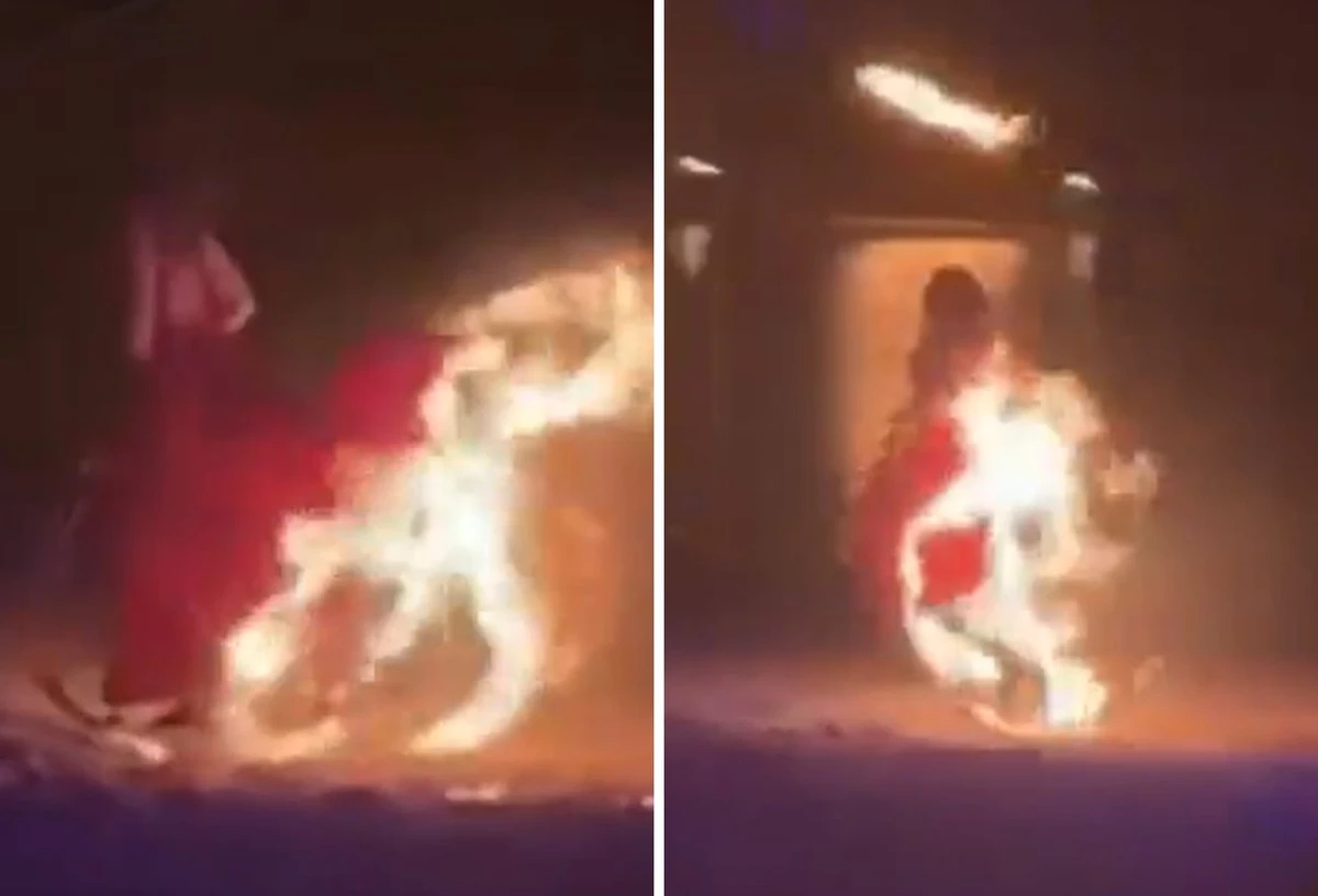 Dançarina pega fogo durante apresentação