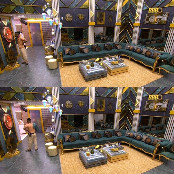 Leandro Boneco tenta apertar o botão de desistência após passar mal no BBB 26 por Reprodução/Redes Sociais 