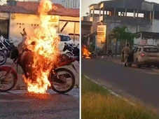 Imagem - Motociclista sem habilitação é parado em blitz, perde a cabeça e ateia fogo na própria moto