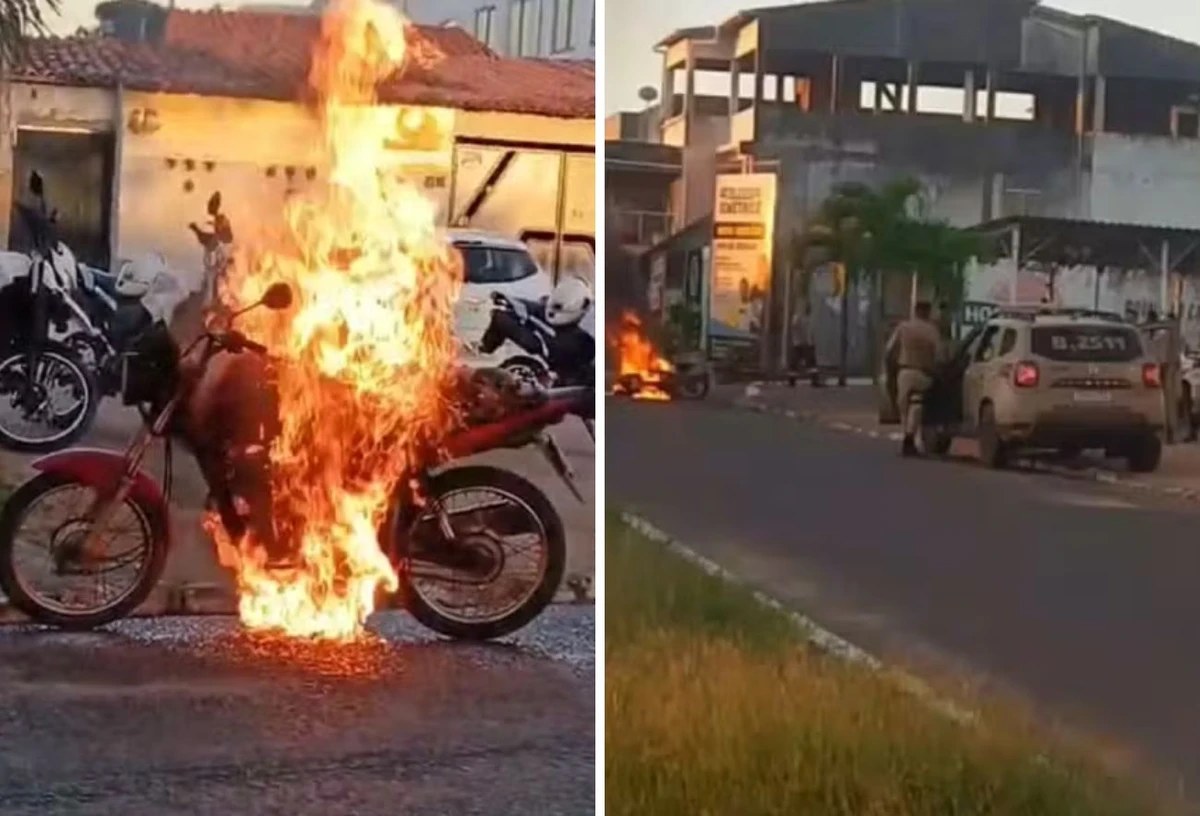 Homem ateia fogo na própria moto ao ser parado em blitz