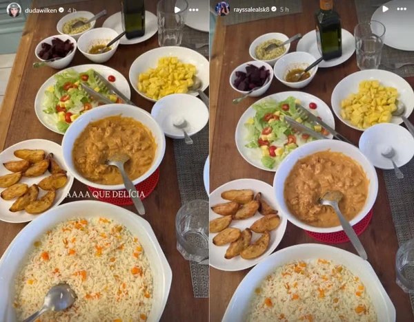 Rayssa e Duda postaram o mesmo almoço por Reprodução/Instagram