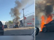 Imagem - Carro pega fogo em avenida movimentada na Região Metropolitana de Salvador