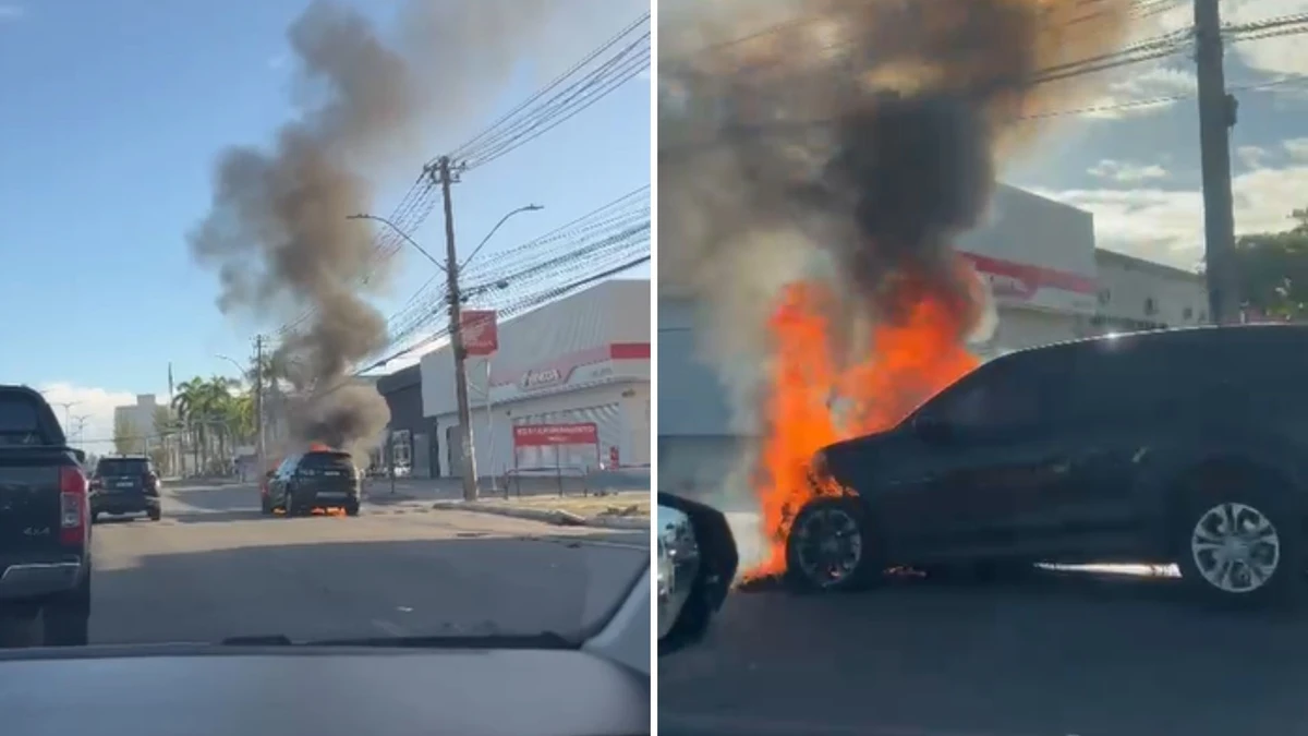 Carro pega fogo em Lauro de Freitas