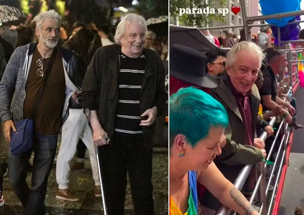 Marco Nanini com o marido e na Parada Gay de São Paulo, no ano passado por Reprodução/Instagram
