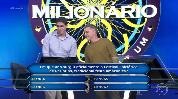 Participante chegou até a pergunta de meio milhão no Domingão com Huck, mas desistiu