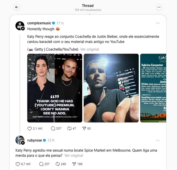 Ruby Rose acusa Katy Perry de abuso sexual: 'Aconteceu em público' por Reprodução