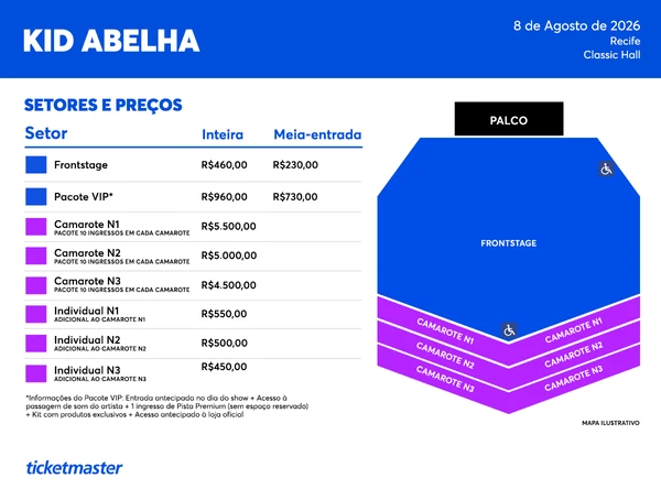 Setores e Preços do show de Kid Abelha em Recife por Divulgação 