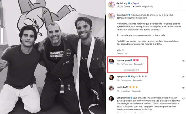 Ivete Sangalo comenta foto de Daniel Cady após aula de jiu-jítsu com Marcelo Sangalo por Reprodução/Instagram