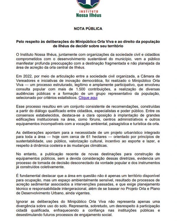 Mais de 20 entidades de manifestaram contra destinação de terreno da União por Reprodução