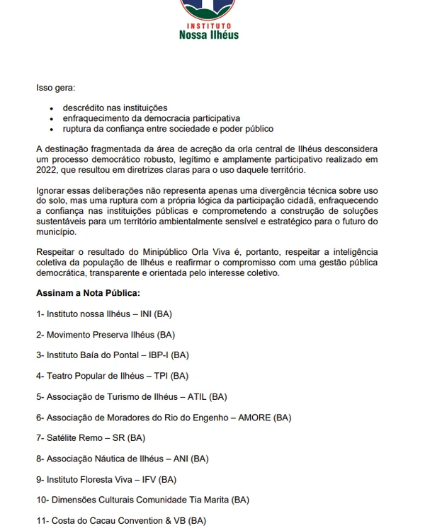 Signatários pedem a suspensão de novas destinações até a elaboração de um plano integrado por Reprodução