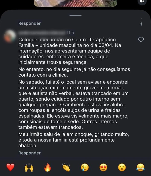 “Ali era um massacre”: Ex-in.ternos denunciam tortura e fome em centro terapêutico na Bahia por Redes Sociais