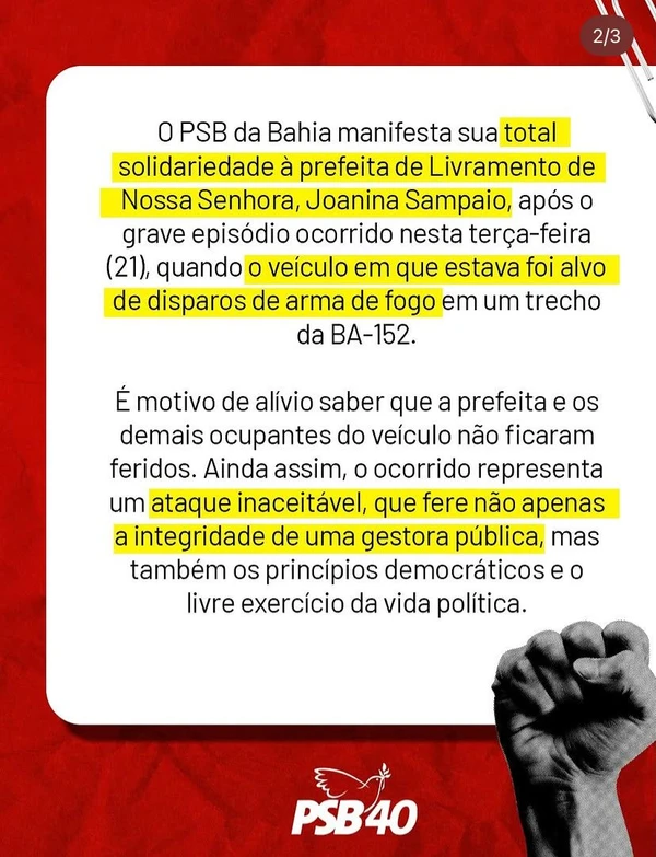 Prefeita Joanina Sampaio é vítima de atentado por Prefeita Joanina Sampaio é vítima de atentado