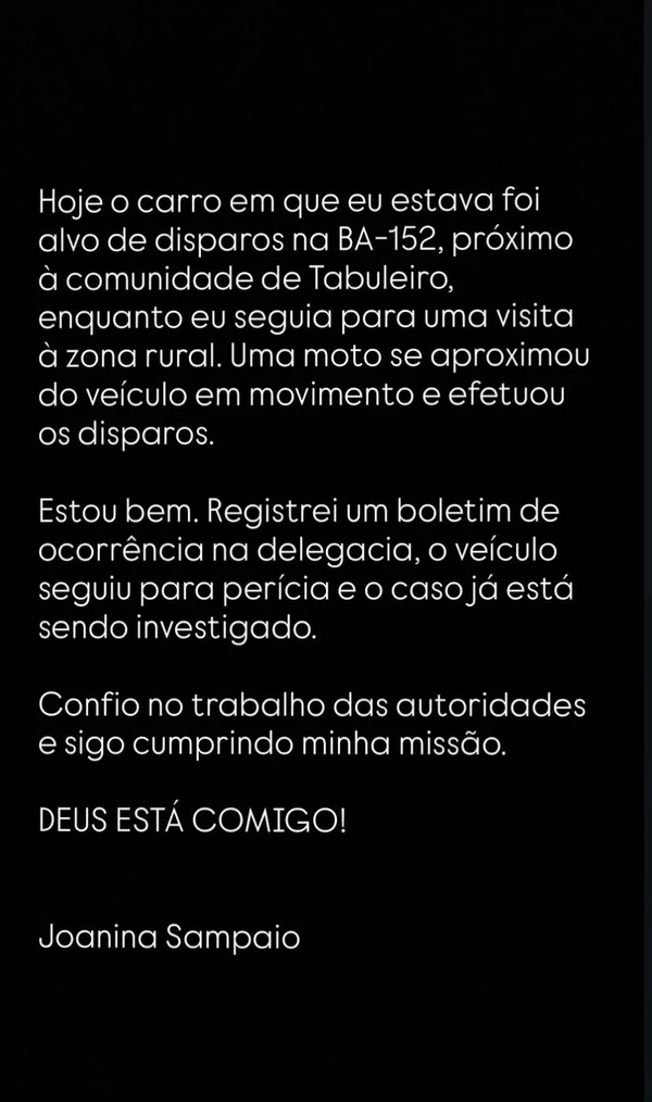 Prefeita Joanina Sampaio é vítima de atentado por Prefeita Joanina Sampaio é vítima de atentado