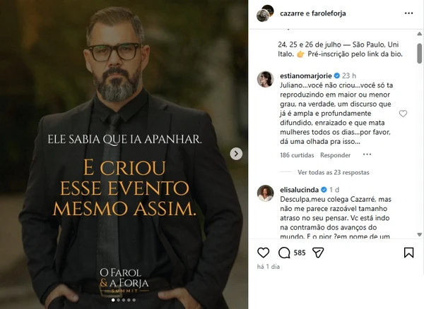 Juliano Cazarré anuncia projeto voltado ao público masculino e é criticado por famosos por Reprodução/Instagram