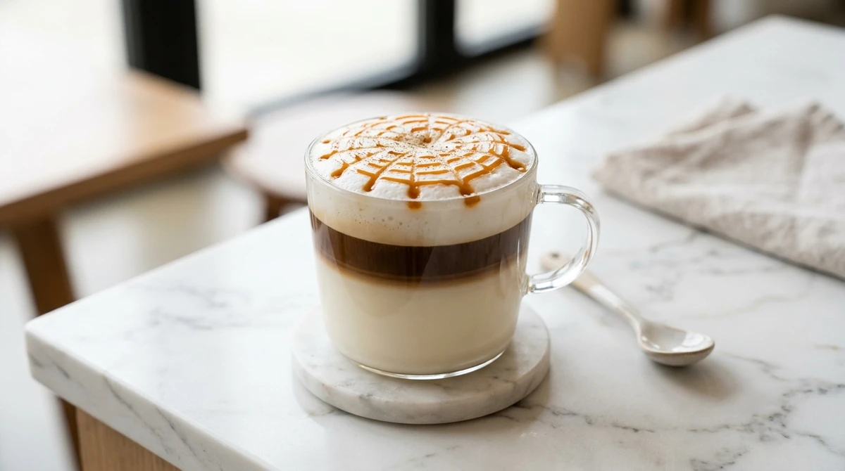 Leão – Caramel macchiato (Macchiato de caramelo): Exuberante e doce. por Imagem gerada por IA