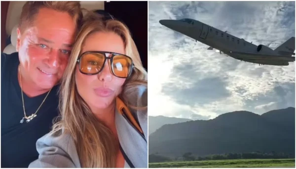 Leonardo e Poliana Rocha se encantam com novo avião de Virginia e Zé Felipe