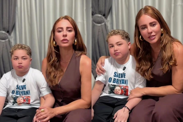 Paolla Oliveira ao lado de Bryan, garoto que sofre  de Distrofia Muscular de Duchenne