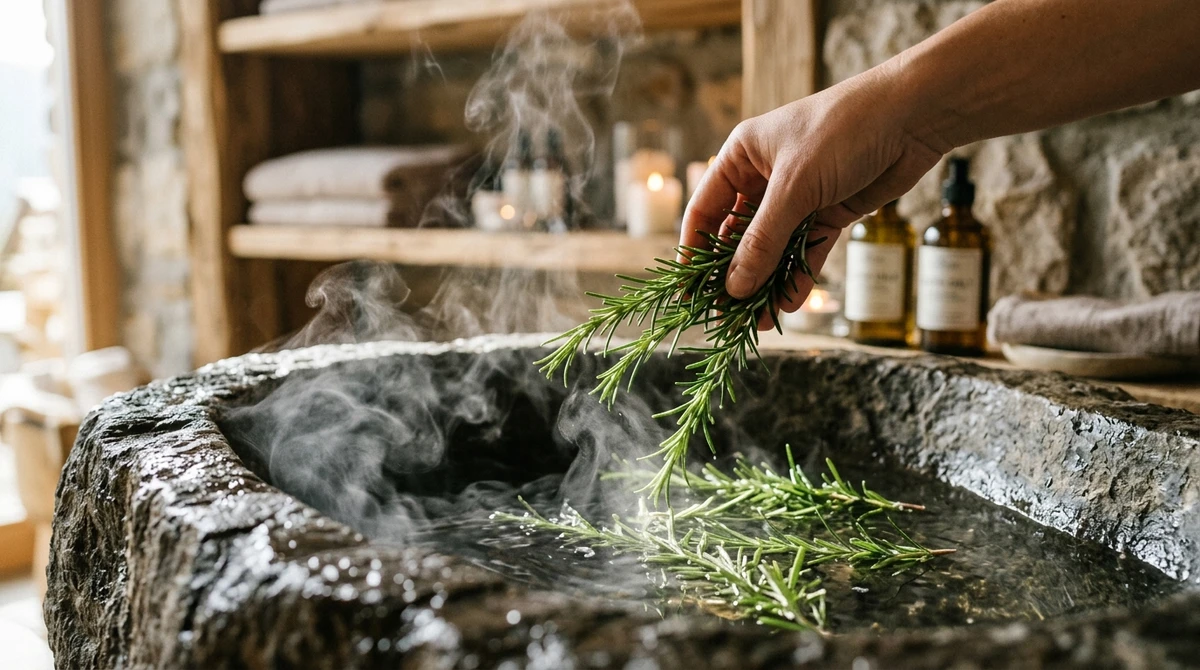 Áries: Banho de ervas estimulantes (alecrim) para renovar a energia por Imagem gerada por IA