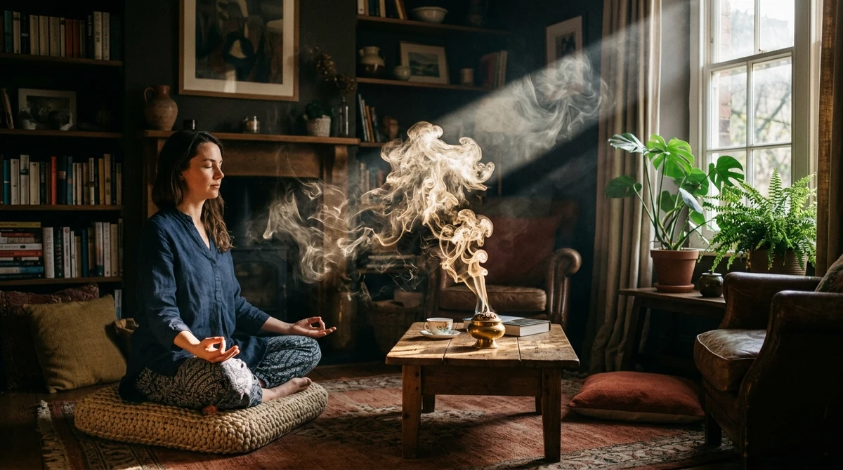 Escorpião: Meditação profunda com incenso de sândalo por Imagem gerada por IA
