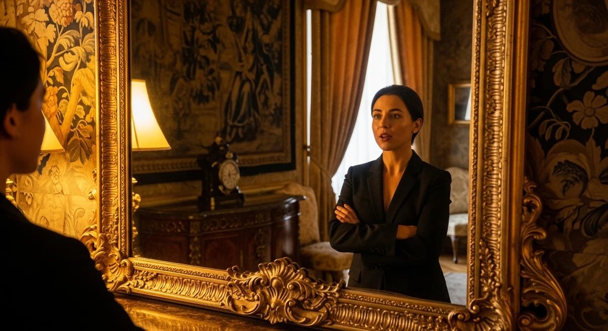 Leão: Afirmações positivas diante do espelho por Imagem gerada por IA