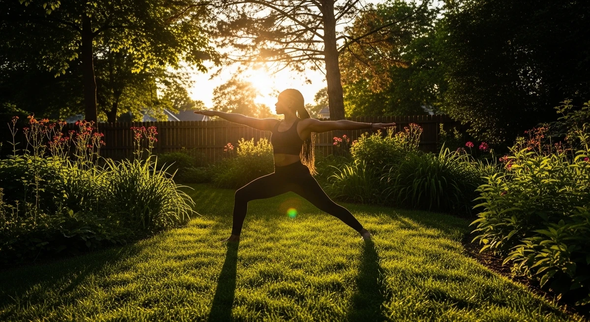 Sagitário: Yoga ao ar livre ou alongamento focado na liberdade por Imagem gerada por IA
