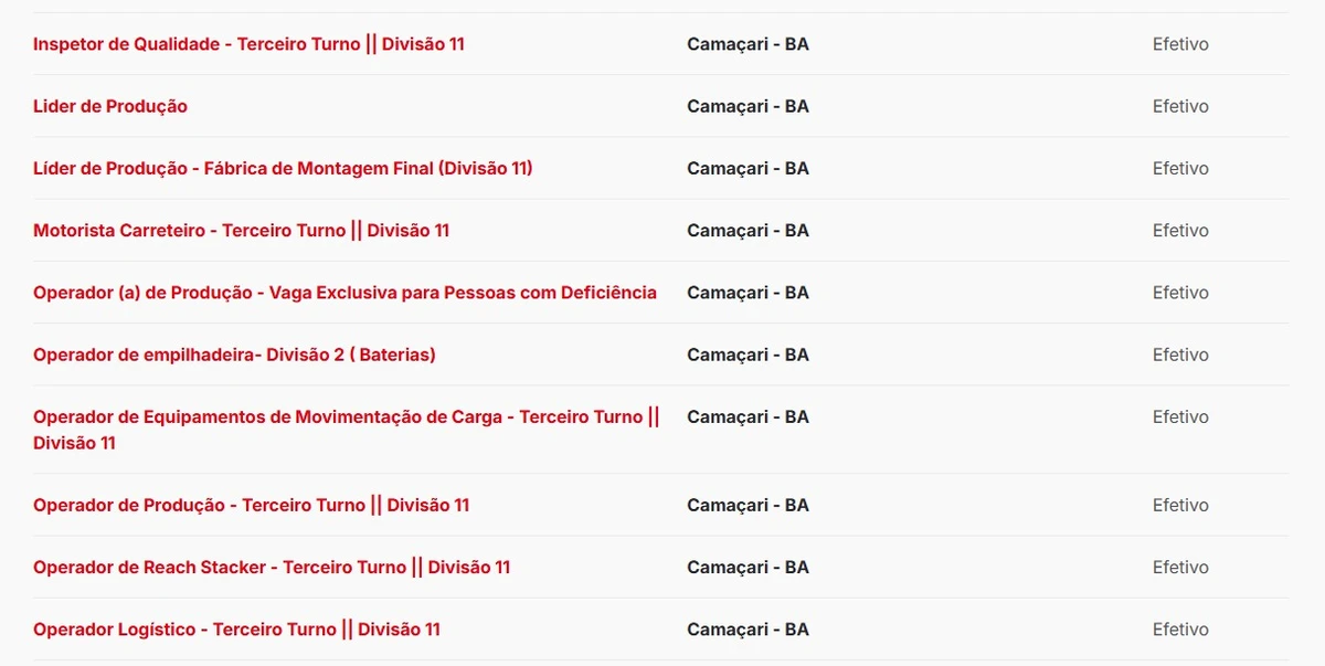Vagas foram detalhadas pela BYD por Reprodução/BYD