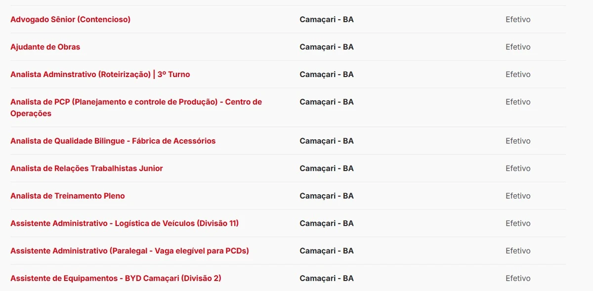 Vagas foram detalhadas pela BYD por Reprodução/BYD