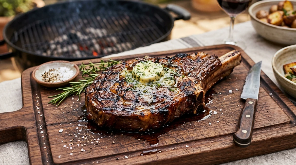 Almoço de Áries: Carne Grelhada (Steak) - Remete ao fogo direto e ao instinto caçador e prático. por Imagem gerada por IA