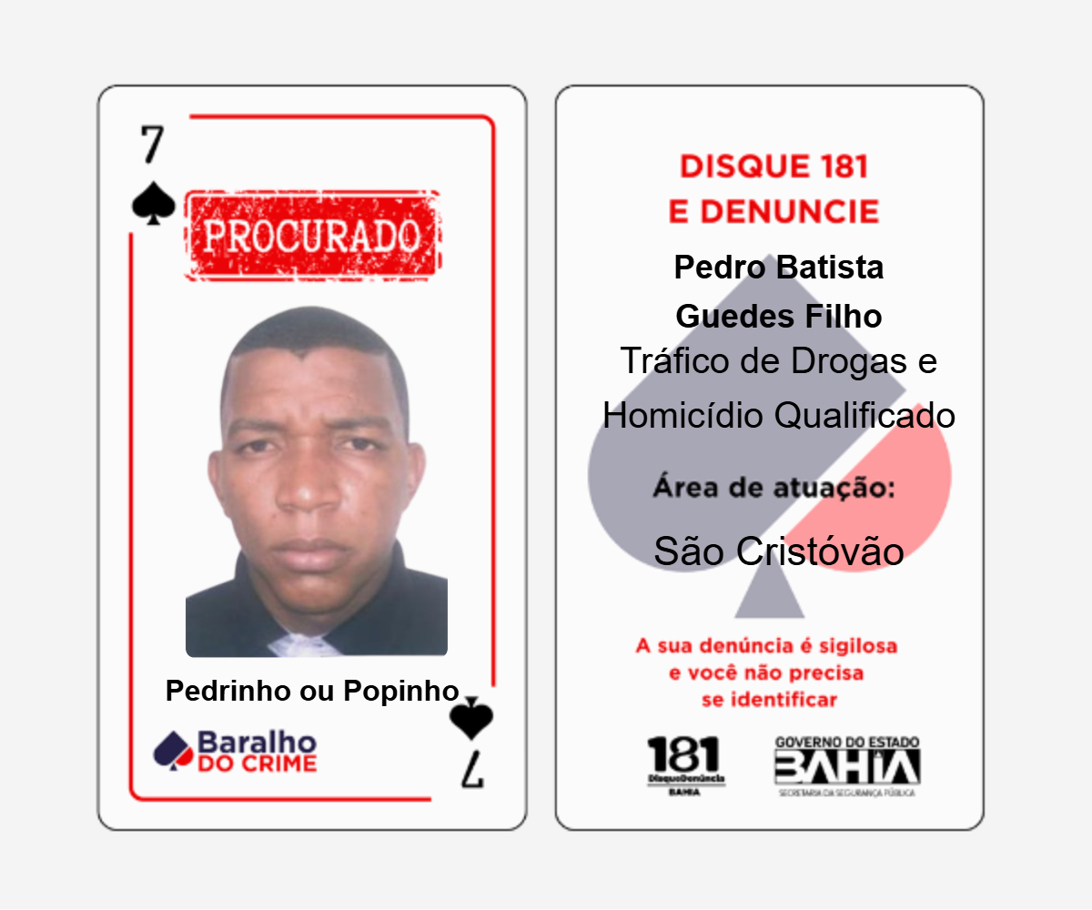 Baralho do Crime lista criminosos mais procurados da Bahia por SSP-BA