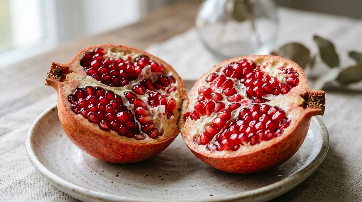 Fruta de Áries: Romã - Uma fruta de cor intensa, cheia de sementes e ligada à vitalidade. por Imagem gerada por IA