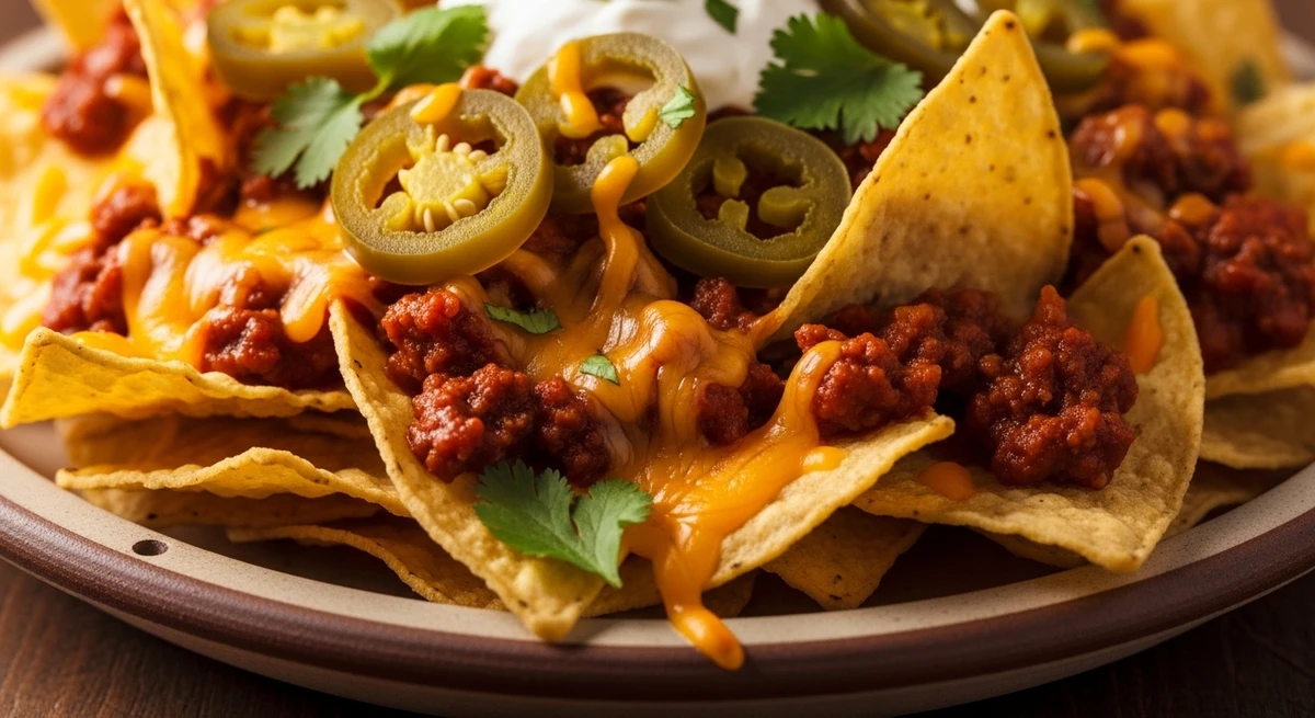 Petisco de Áries: Nachos com Chili - Crocante, intenso e perfeito para comer com as mãos. por Imagem gerada por IA