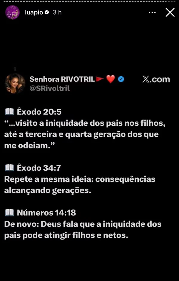 Publicação compartilhada por Luana Piovani nos Stories por Reprodução