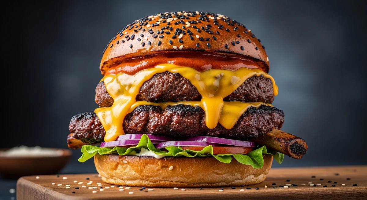 Sanduíche de Áries: Burger de Costela com Molho Spicy - Robusto, suculento e com um toque de ardência. por Imagem gerada por IA