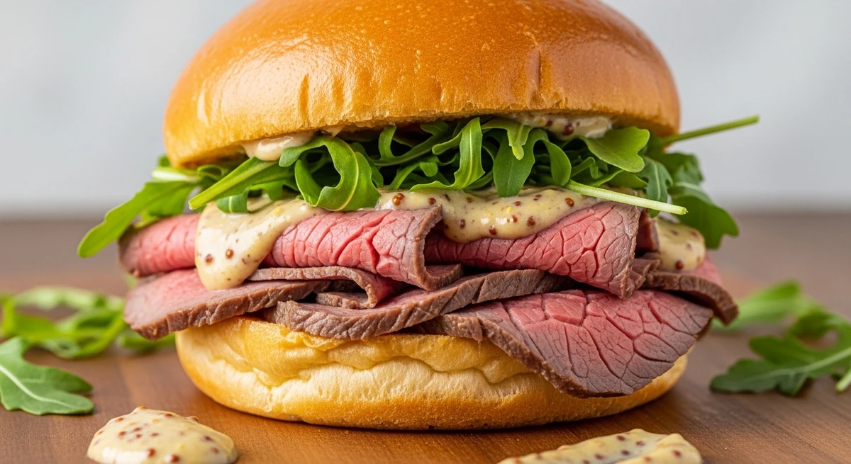 Sanduíche de Touro: Sanduíche de Roast Beef em Pão Brioche - Carne de qualidade, pão macio e molho cremoso. por Imagem gerada por IA